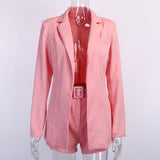 Sexy Women Solid Color Lapel Long Sleeve Blazer and Shorts
