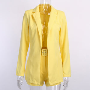 Sexy Women Solid Color Lapel Long Sleeve Blazer and Shorts